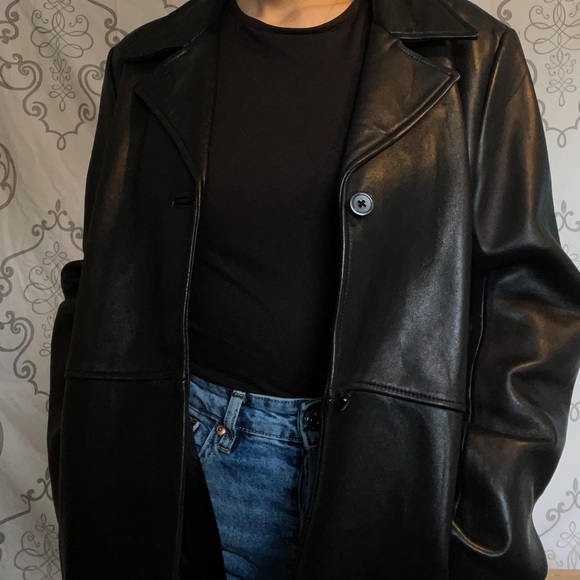 Black genuine leather long jacket. Fully lined. - Picture 7 of 13